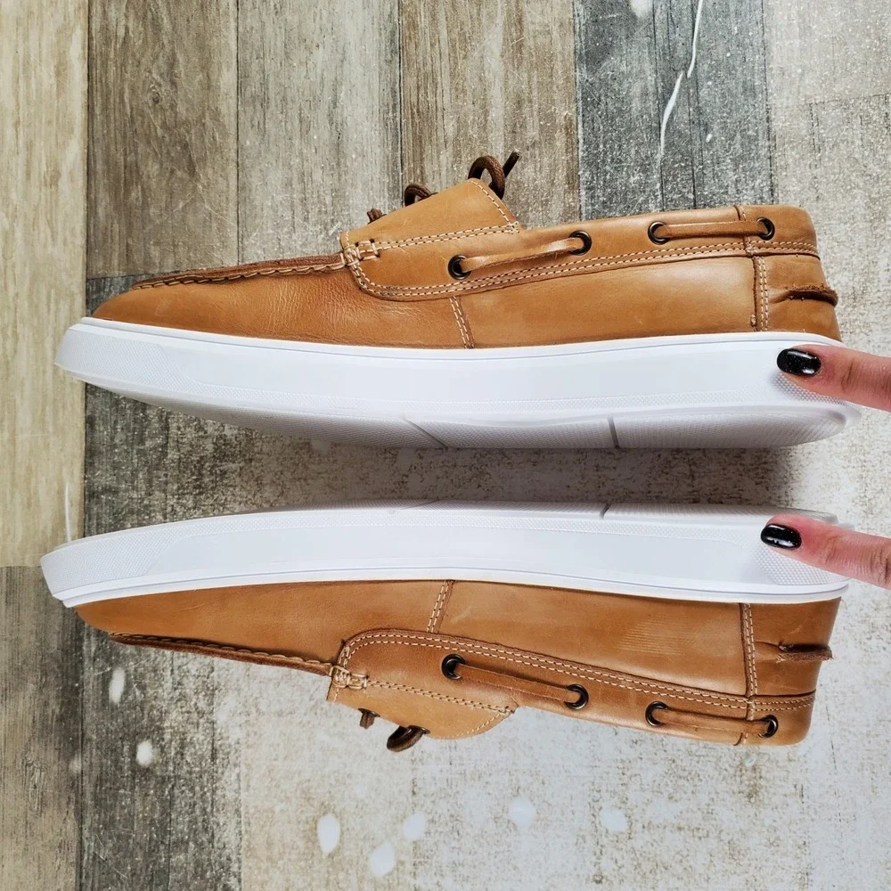Steve Madden Astonn Mens Boat‎ Shoes Sz 13 Tan Leather Casual Comfort Lace Up